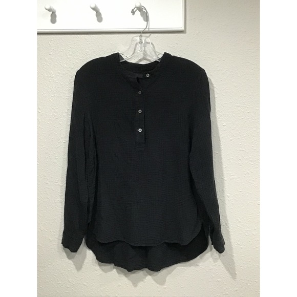 Jenni Kayne Cypress Henley Top Black Cotton Gauze Women's Size S Minimalist Chic - Picture 3 of 7